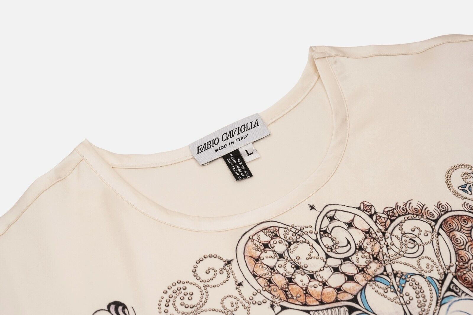750$ LUXURY FABIO CAVIGLIA T-Shirt "Rooster" 100% Silk COMO STRETCH Size L