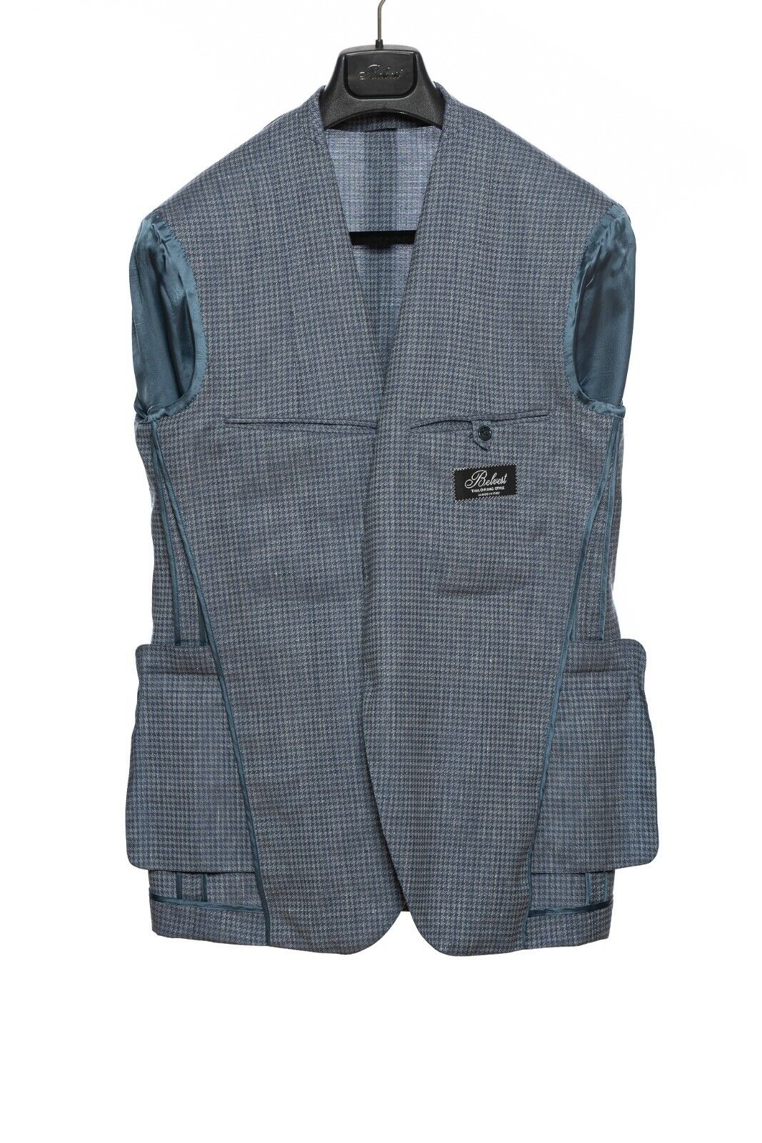 BELVEST Blue Houndstooth Wool Linen Jacket Blazer 46 US / 56 EU 7 R