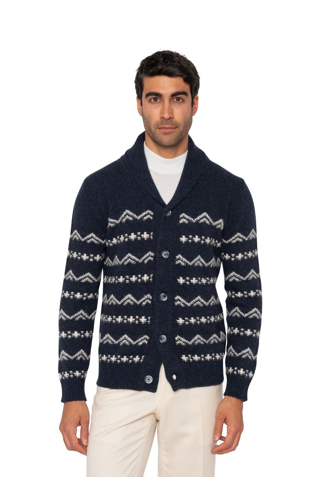 $1900 FEDELI CASHMERE Blue Jacket Cardigan Thick Wool / Cashmere Shawl Collar