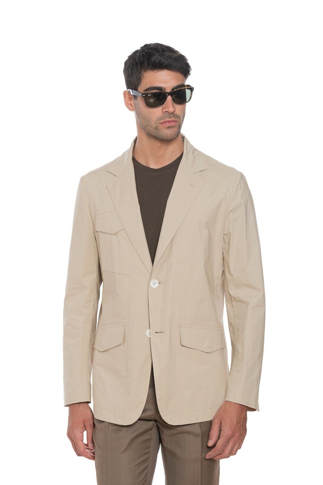 1750$ BELVEST CITY SAFARI Jacket with Martingale Beige Cotton 42 US / 52 EU 8R