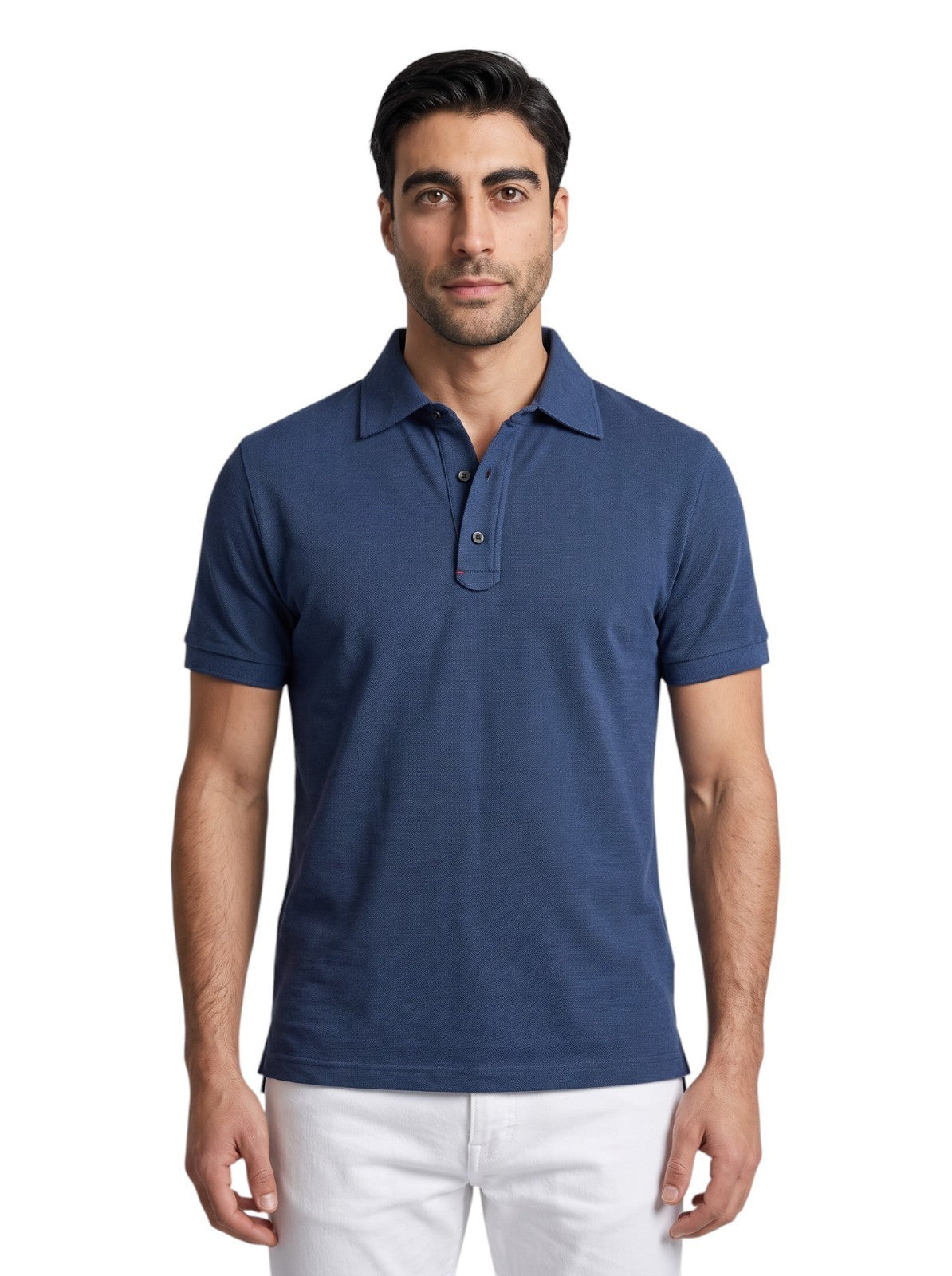 575$ ISAIA NAPOLI Garment Jersey Cotton Polo Short Sleeve Blue