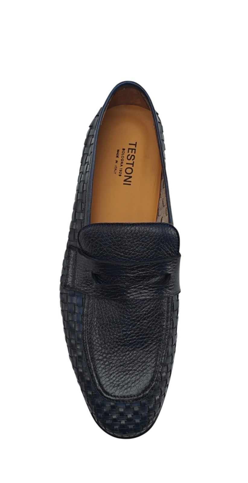 1350$ TESTONI "Tivoli" Blue Unlined Loafer Woven Calf / Deer 8 UK / 9 US / 42 IT