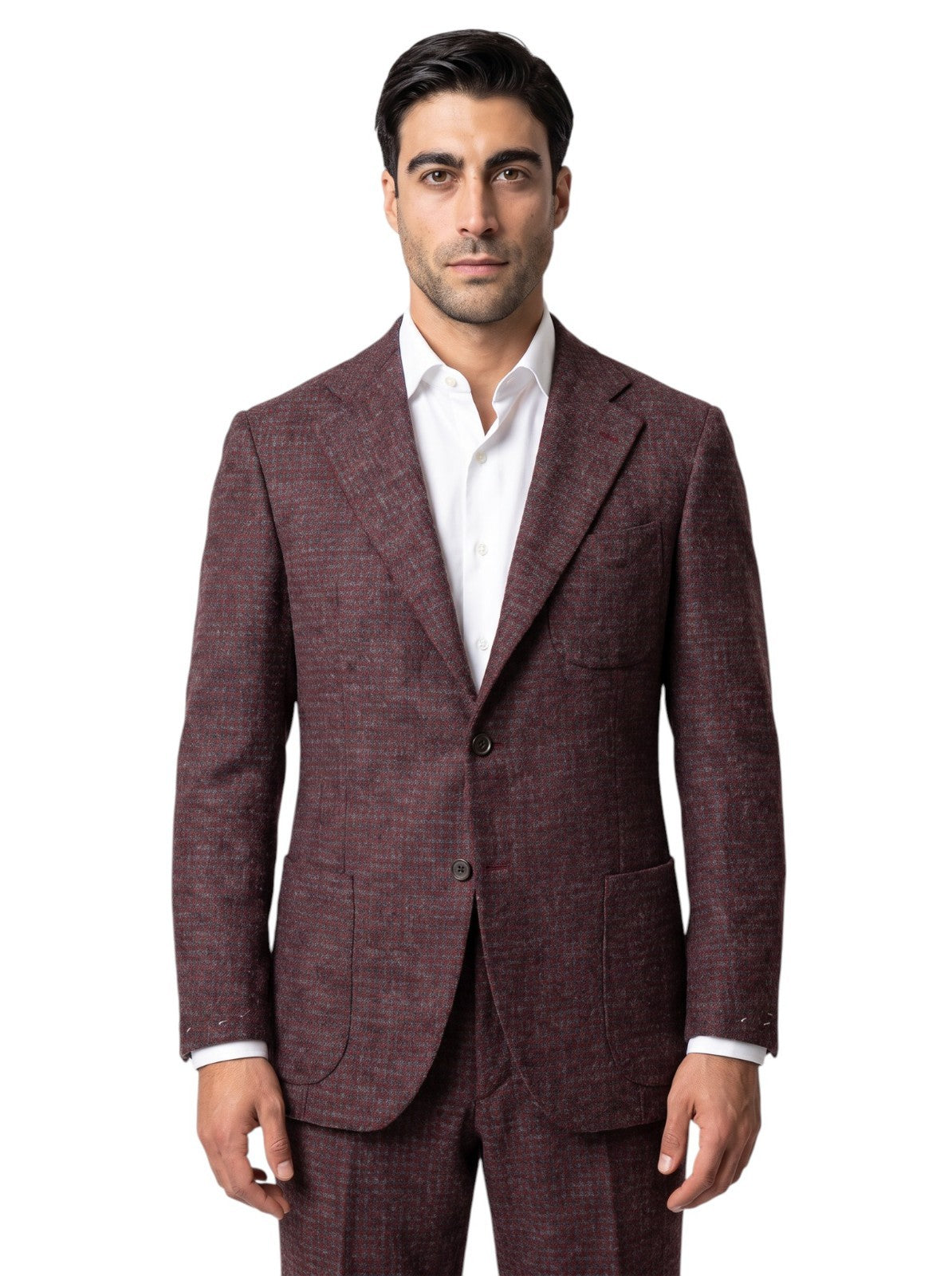 Sartoria DALCUORE NAPOLI Total Hand-Sewn Suit Burgundy Flannel Wool 40 US 50 EU