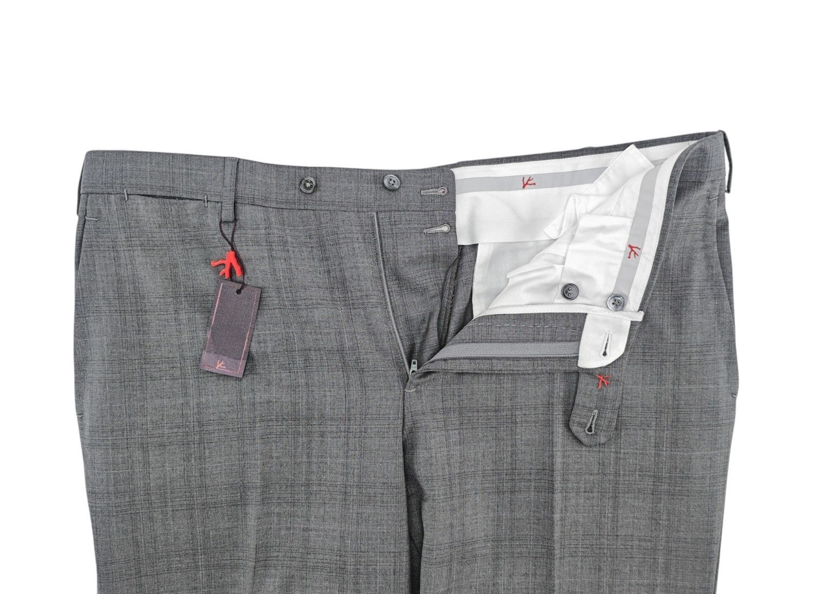 1550$ ISAIA Hand-Sewn Tapered Dress Pant Fine Wool Plaid Gray 36 US / 52 EU 6R