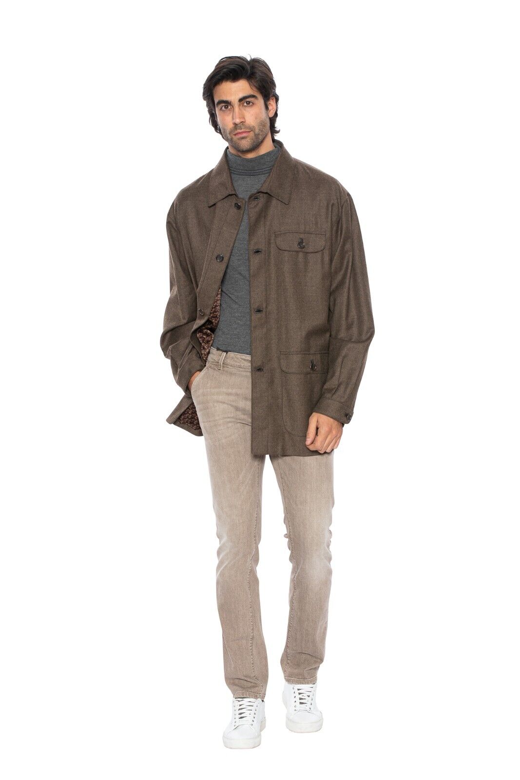$4200 HETTABRETZ Field Jacket 100% Cashmere Fleece Leather Details 42 US / 52 EU
