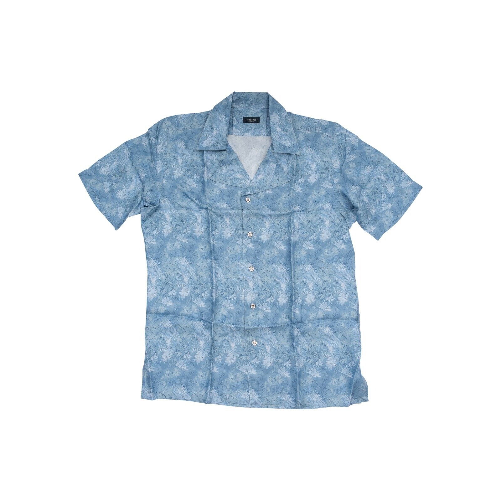 1400$ MAROL BOLOGNA Short Sleeve Shirt Blue 100% COMO SILK Satin 15.75 - 40