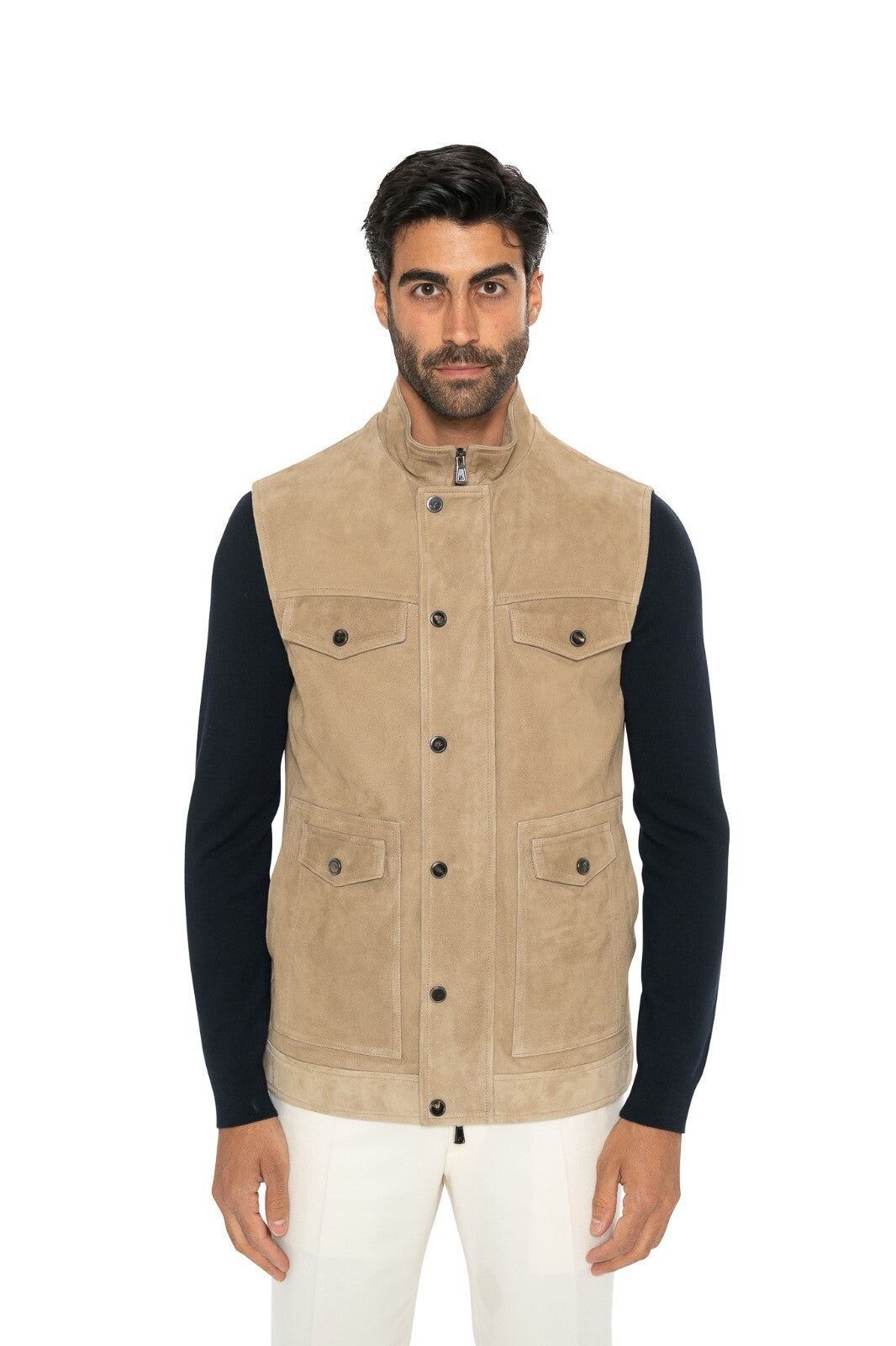 4800$ ISAIA NAPOLI Beige Field Jacket Coat Suede Lambskin Leather 40 US 50 EU