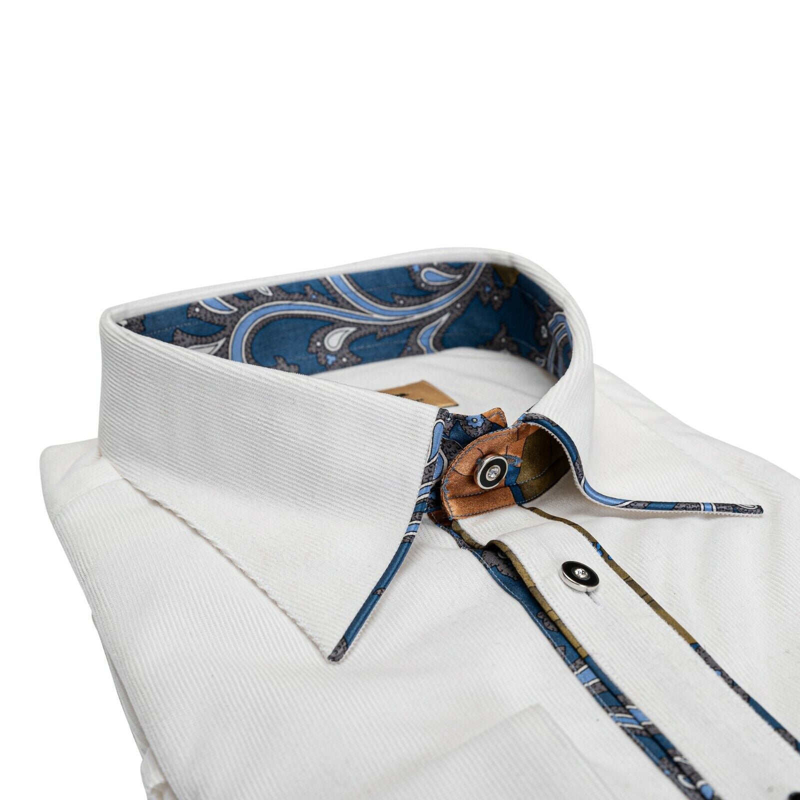 ITALIAN LUXURY 950$ GERLIN Shirt White Velvet Cotton + Silk 16-41 BIJAN