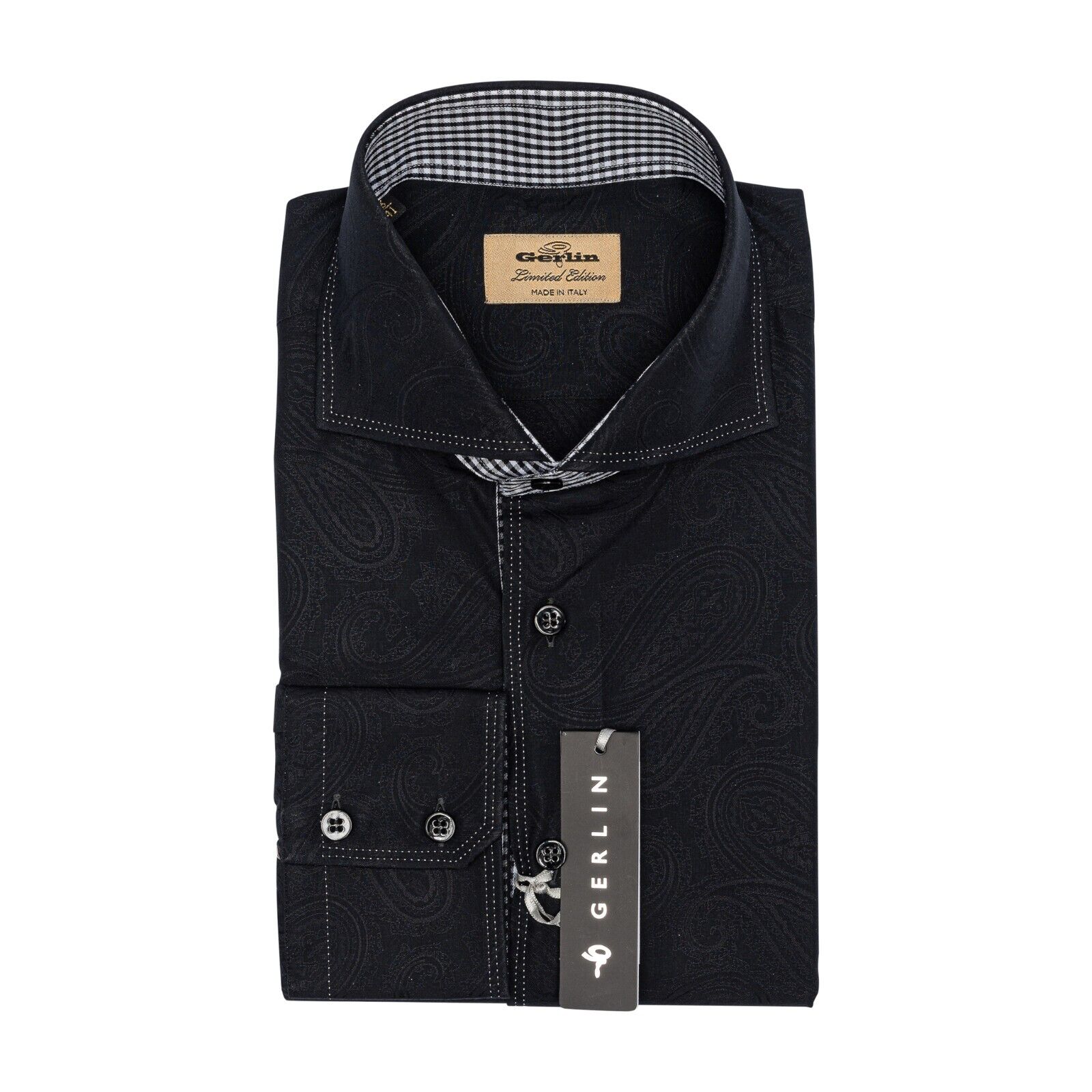 690$ LUXURY GERLIN Shirt Blue Paisley Jacquard Cotton 16 - 41 6C ZILLI