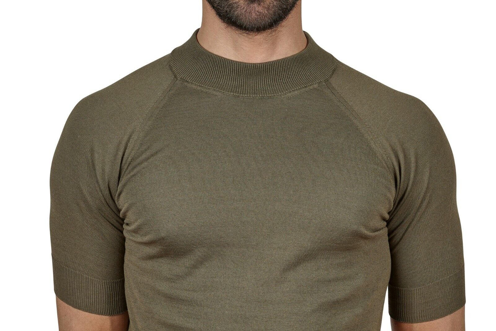 240$ Italian Luxury MAURO GRIFONI Sweater Knit T-Shirt Cotton Military Green
