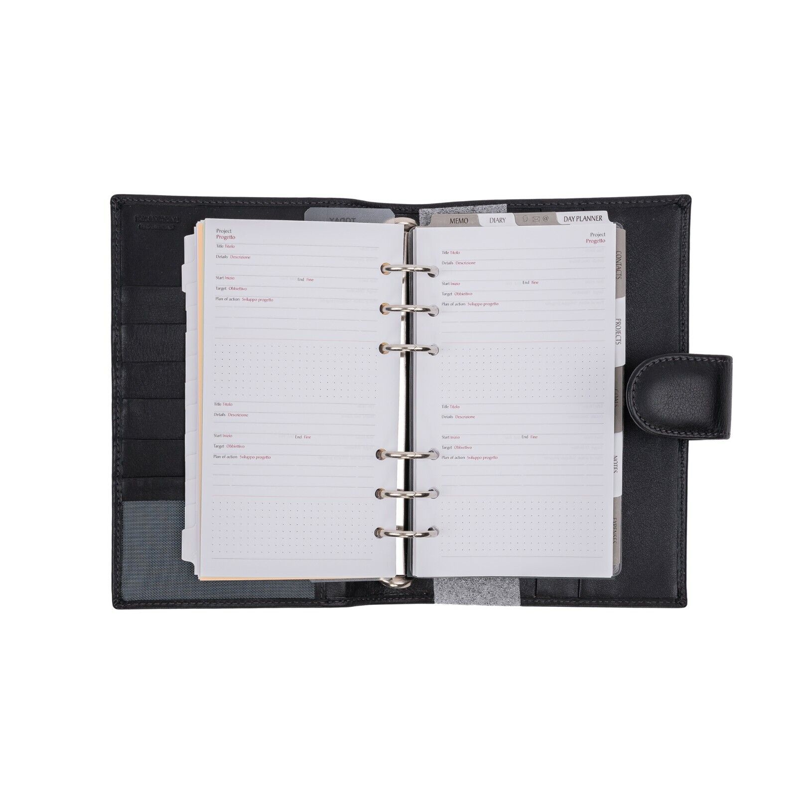 400 UMBERTO BILANCIONI Black Leather Diaries Notes Organizer Planner Ring Binder