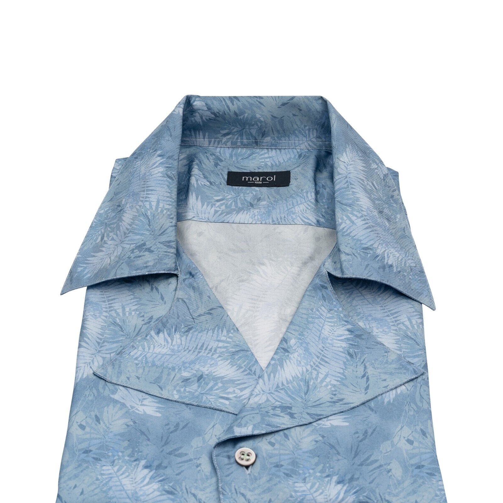 1400$ MAROL BOLOGNA Short Sleeve Shirt Blue 100% COMO SILK Satin 15.75 - 40