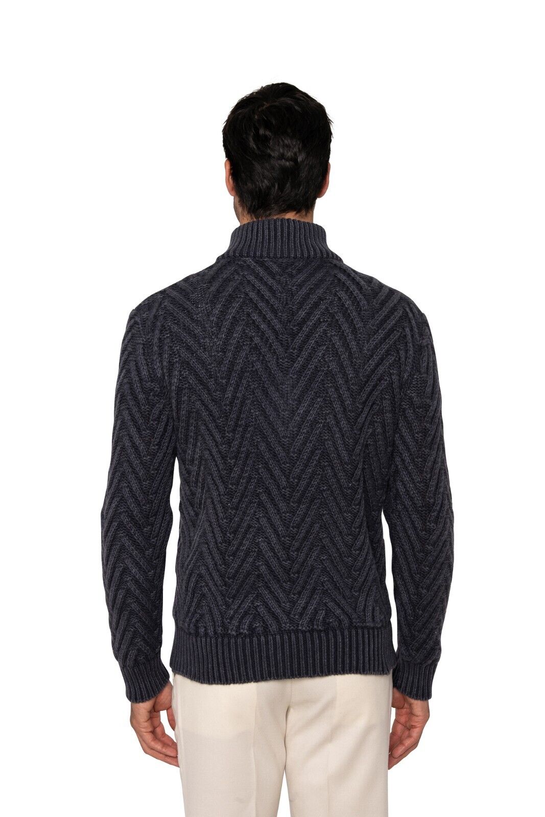 $1400 FEDELI CASHMERE Blue Sweater Half Zip Thick 100% Cashmere 40 US / 50 EU