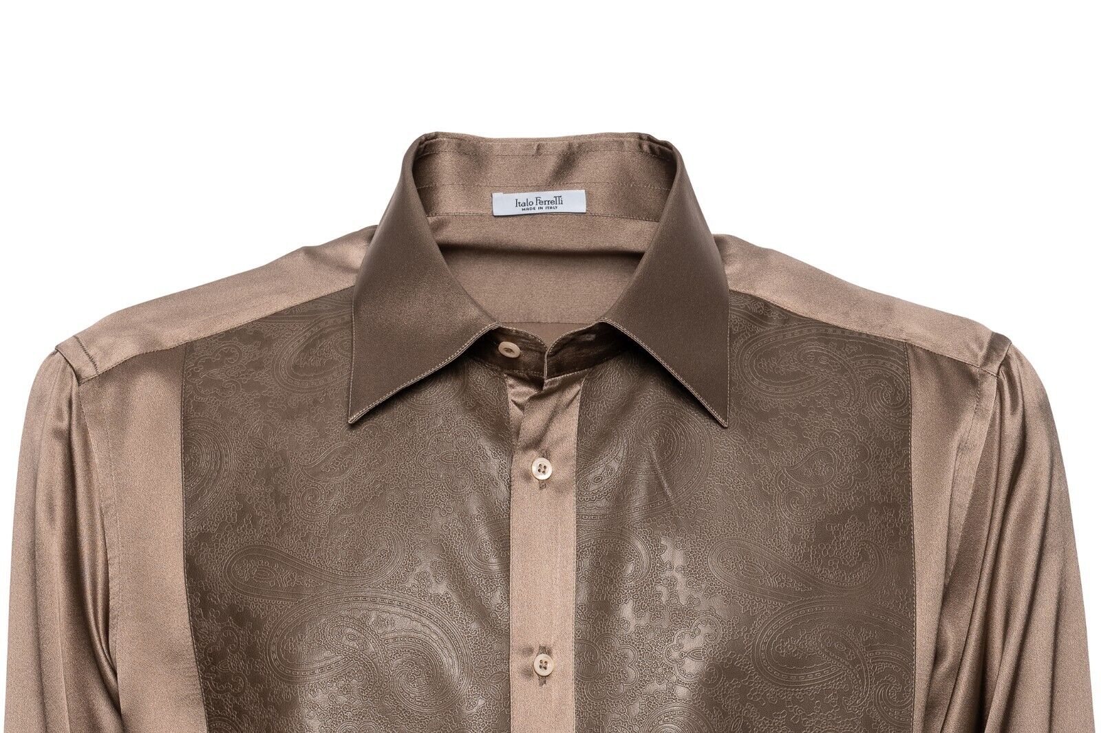 2500$ ITALO FERRETTI "PAISLEY" Shirt Gold 100% Silk + Lambskin Sz L BIJAN