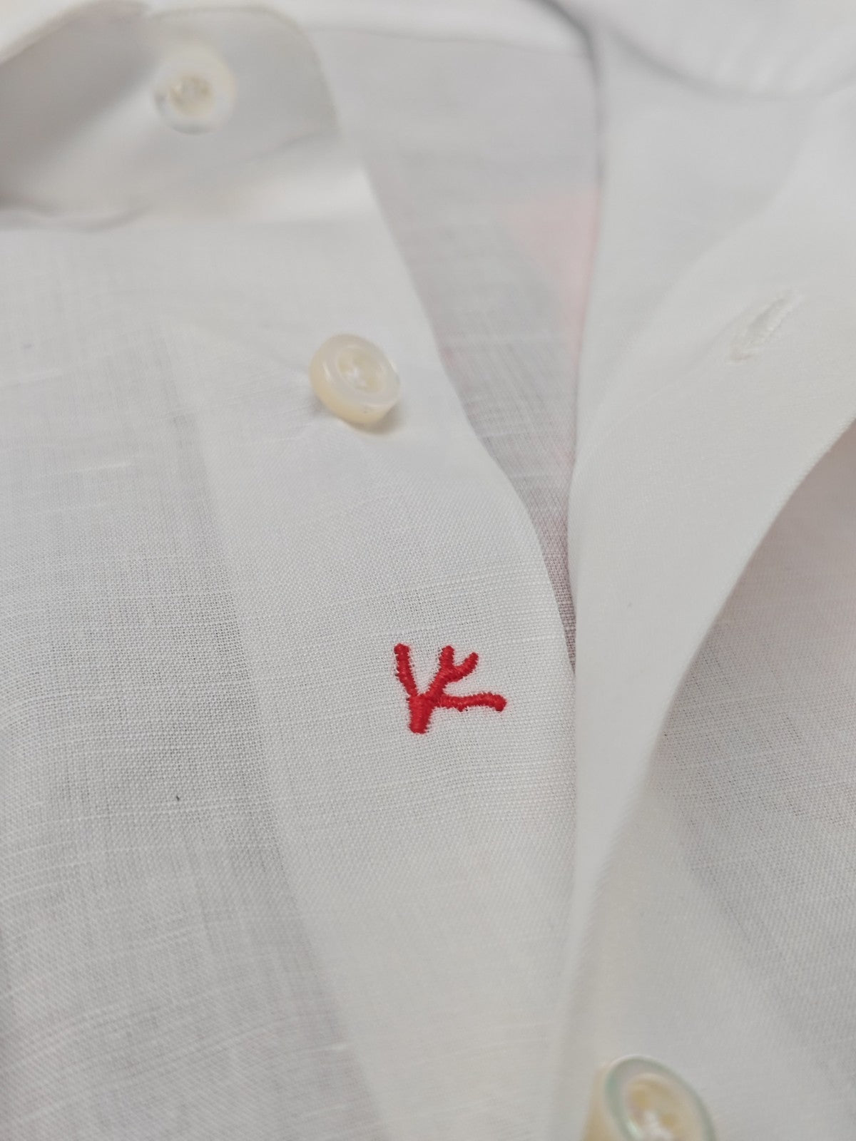 850$ ISAIA NAPOLI "Mix" Hand-Sewn Dress Shirt White Cotton - Linen 17.5 - 44