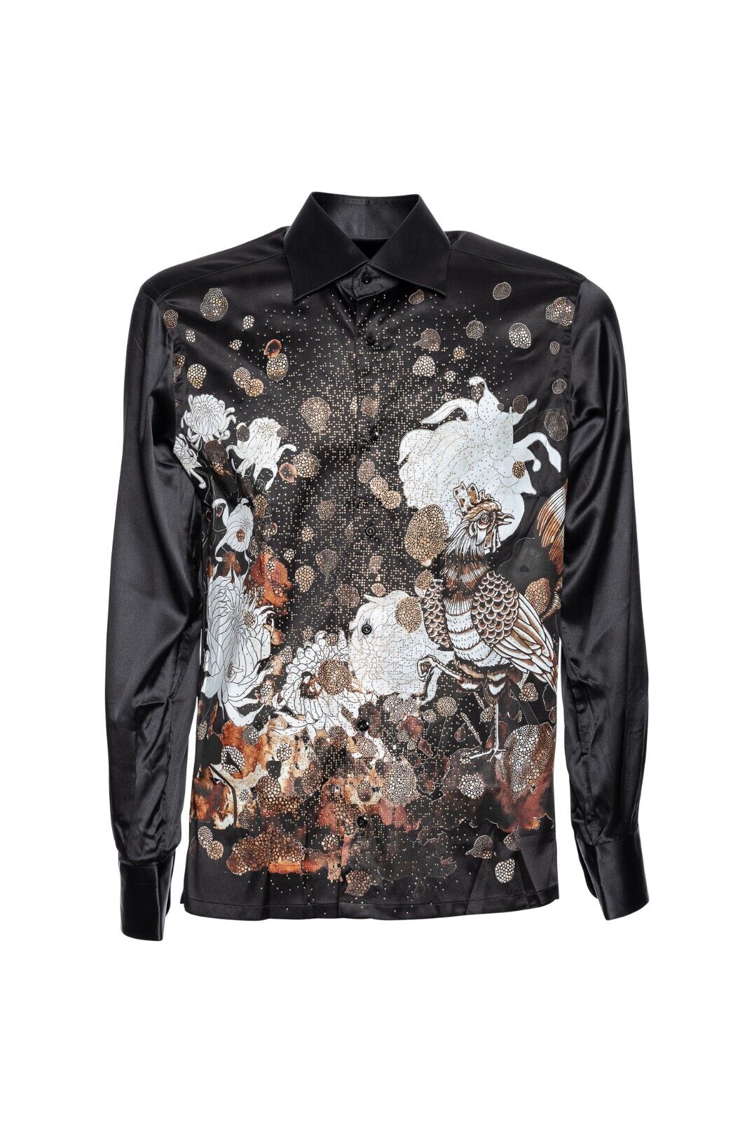 1900$ ITALIAN LUXURY FABIO CAVIGLIA Shirt Strass Black GARDEN 100% Silk Size S
