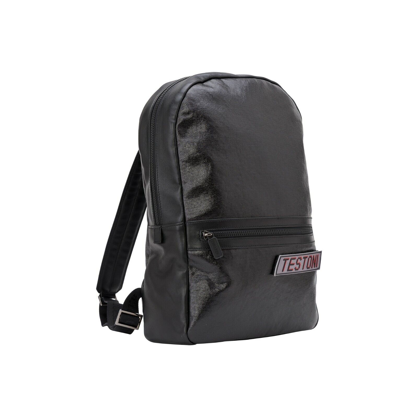 $1040 Testoni Bologna Black Luxury Backpack Techno Rain Fabric + Nappa + Patch