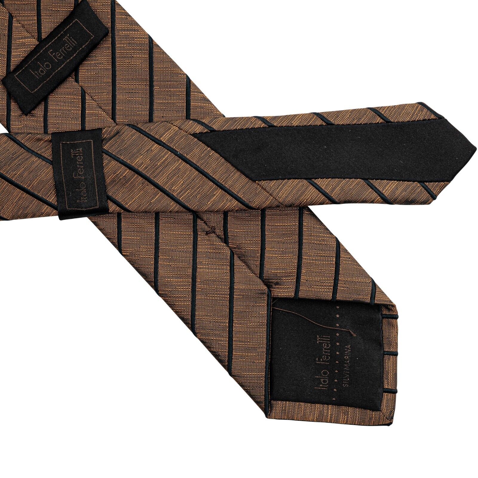 $290 ITALO FERRETTI Tie Striped Brown 100% Silk COMO Handmade in Italy ZILLI