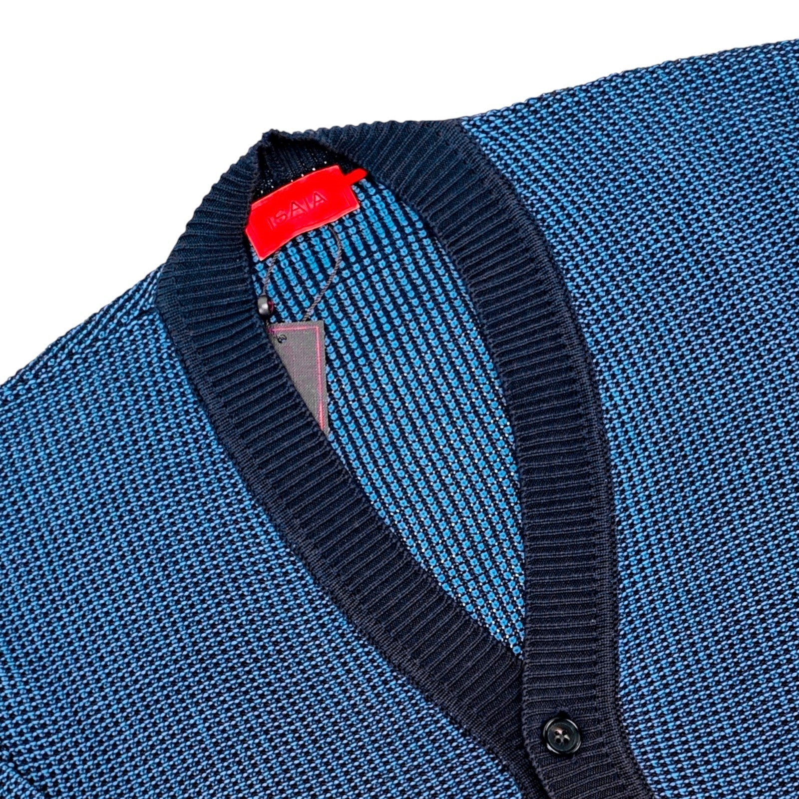 1650$ ISAIA NAPOLI Blue Cardigan Sweater Woven Knit Soft Cotton M