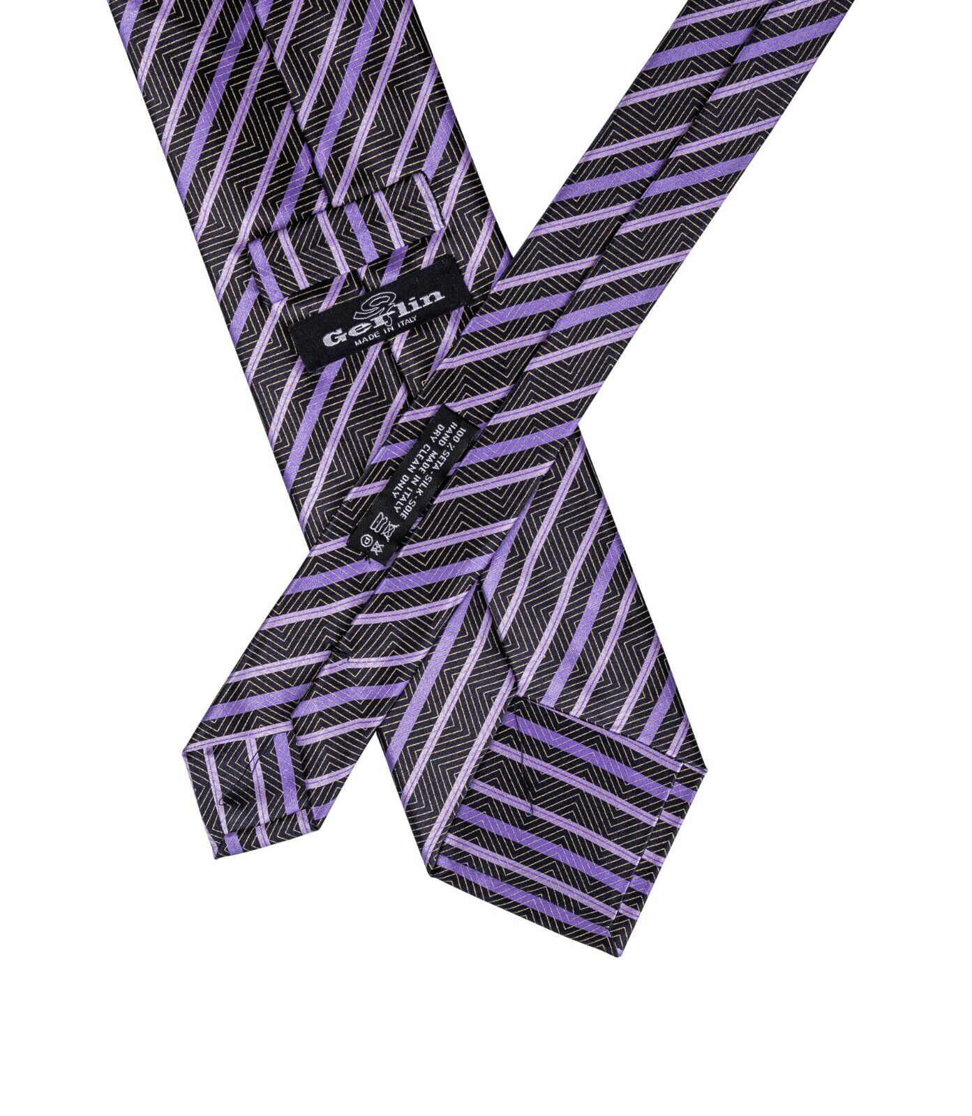 $220 ITALO FERRETTI x GERLIN Tie Striped Black & Violet Hand Made in Italy BIJAN