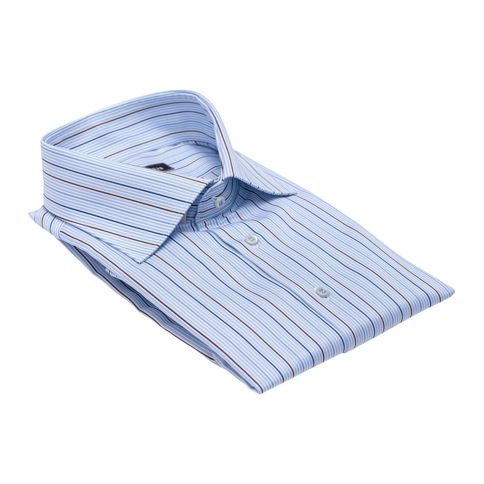 690$ LUXURY GERLIN Shirt Striped Blue Cotton 17.75 - 45 4I BIJAN
