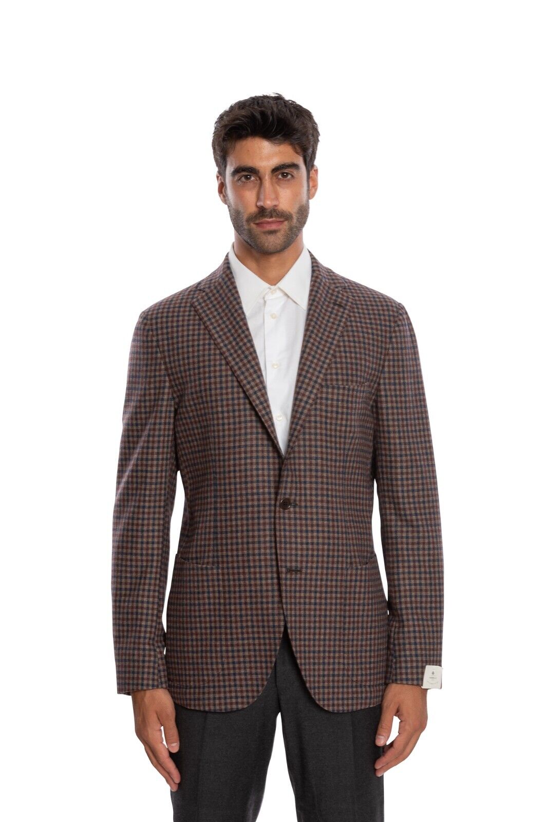 $1800 LUIGI BORRELLI "SORRENTO" Hand-Sewn Light Brown Cheks Jacket Blazer Wool