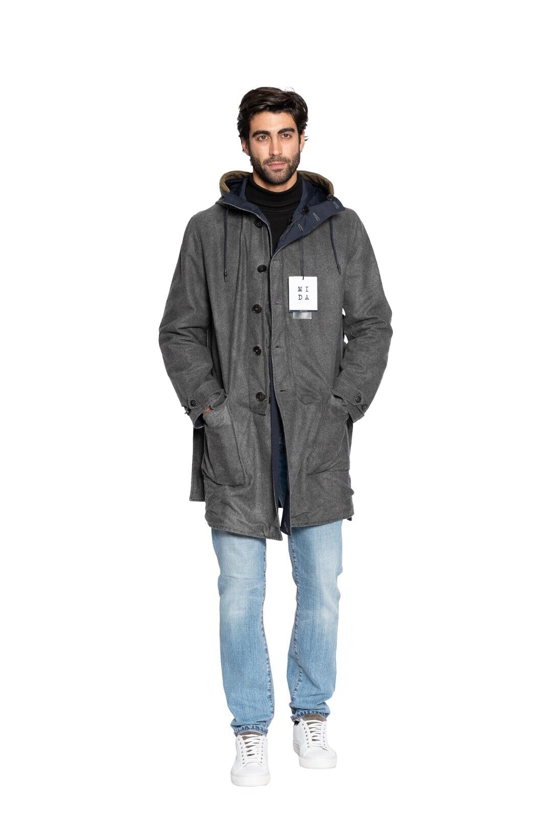 850$ M.I.D.A TOKYO-FIRENZE Parka Coat Reversible Wool Blue / Gray 42 US / 52 EU