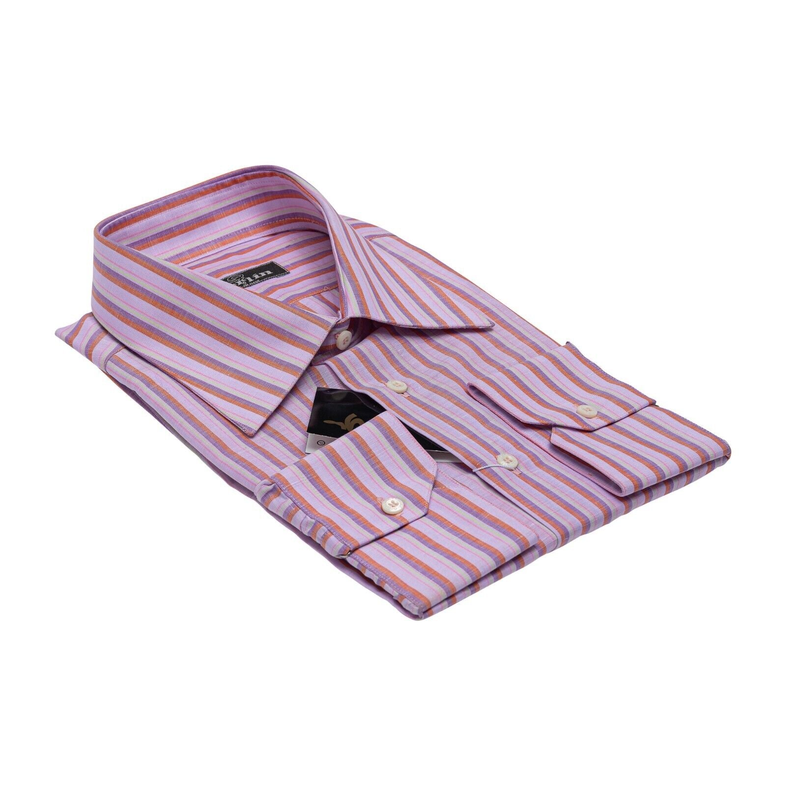 690$ LUXURY GERLIN Shirt Striped Cotton & Linen 16 - 41 3AA ZILLI