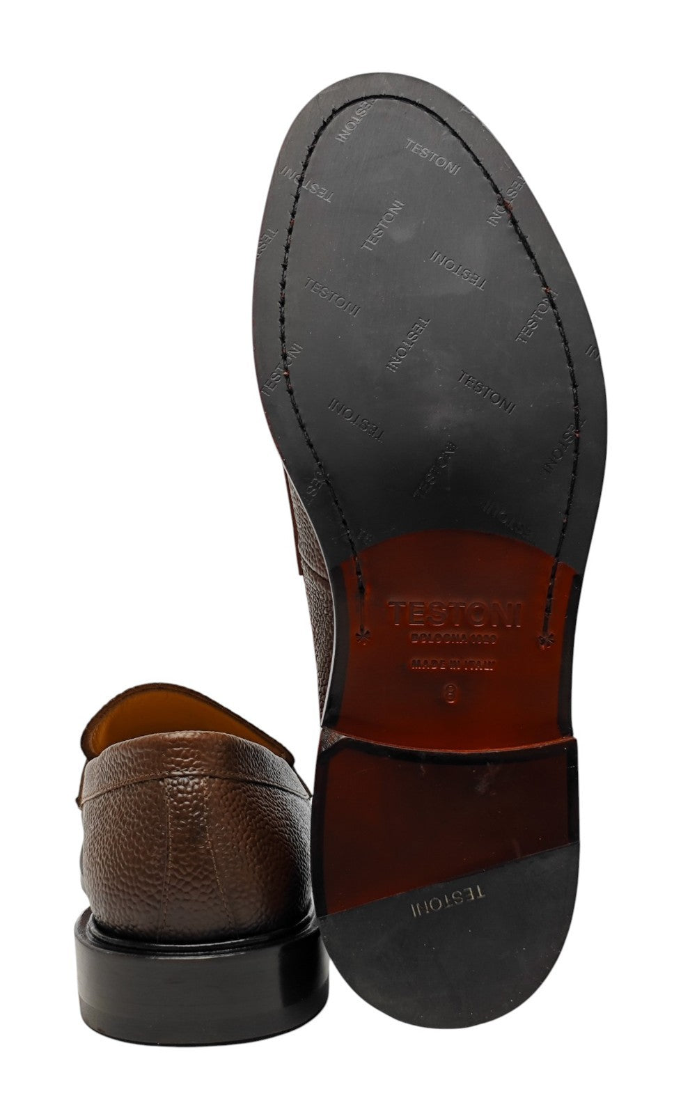 1200$ TESTONI "Lucca"Loafer Brushed Caviar Calf Chestnut 8 UK / 9 US / 42 IT