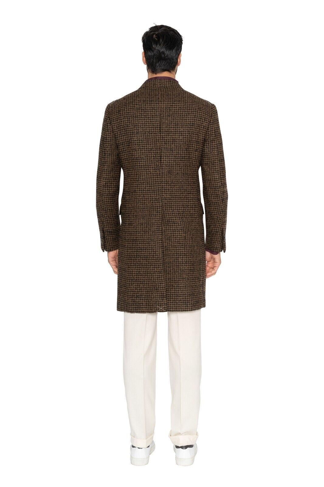 $1300 EIDOS by ISAIA NAPOLI Brown Houndstooth Overcoat Wool Mohair 38 US / 48 EU