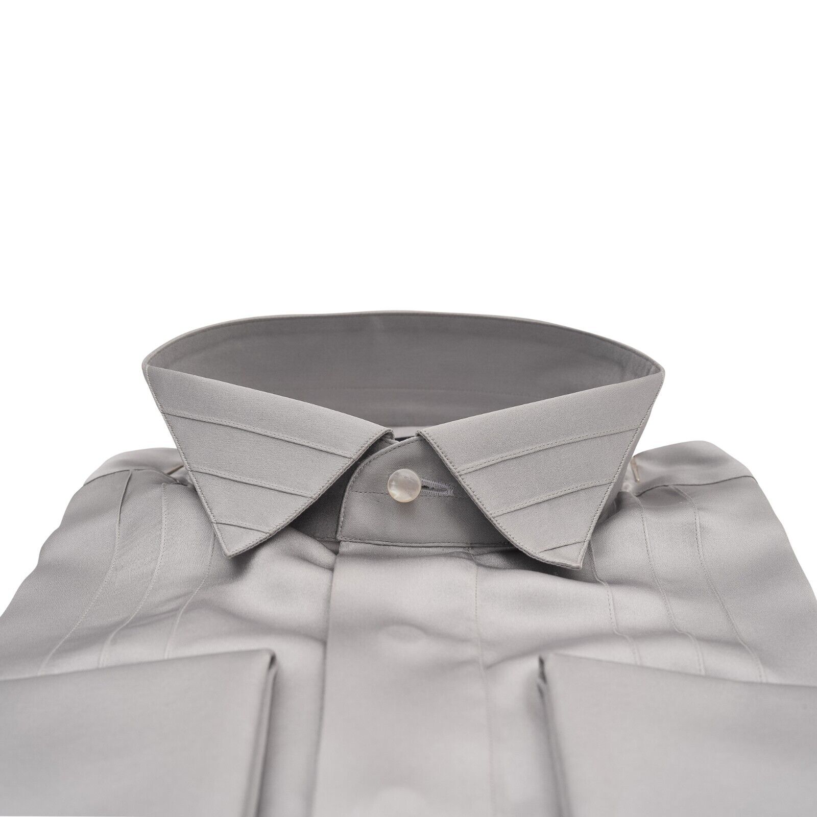 1400$ LUXURY MAROL BOLOGNA Smoking Shirt Gray 100% COMO SILK Satin 15.5 - 39