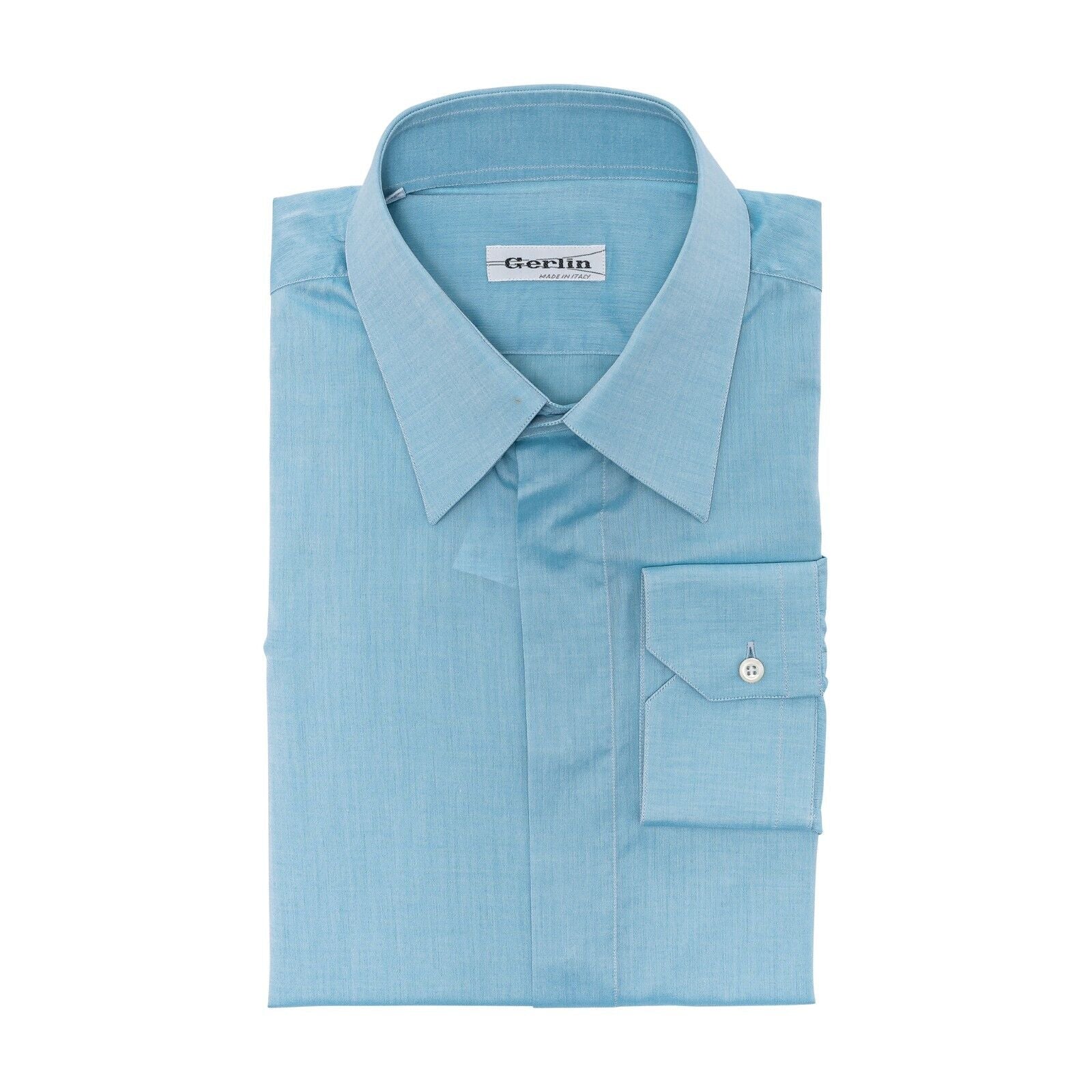 690$ LUXURY GERLIN Shirt Blue Tiffany Fine Cotton 15.5 - 39 7T BIJAN