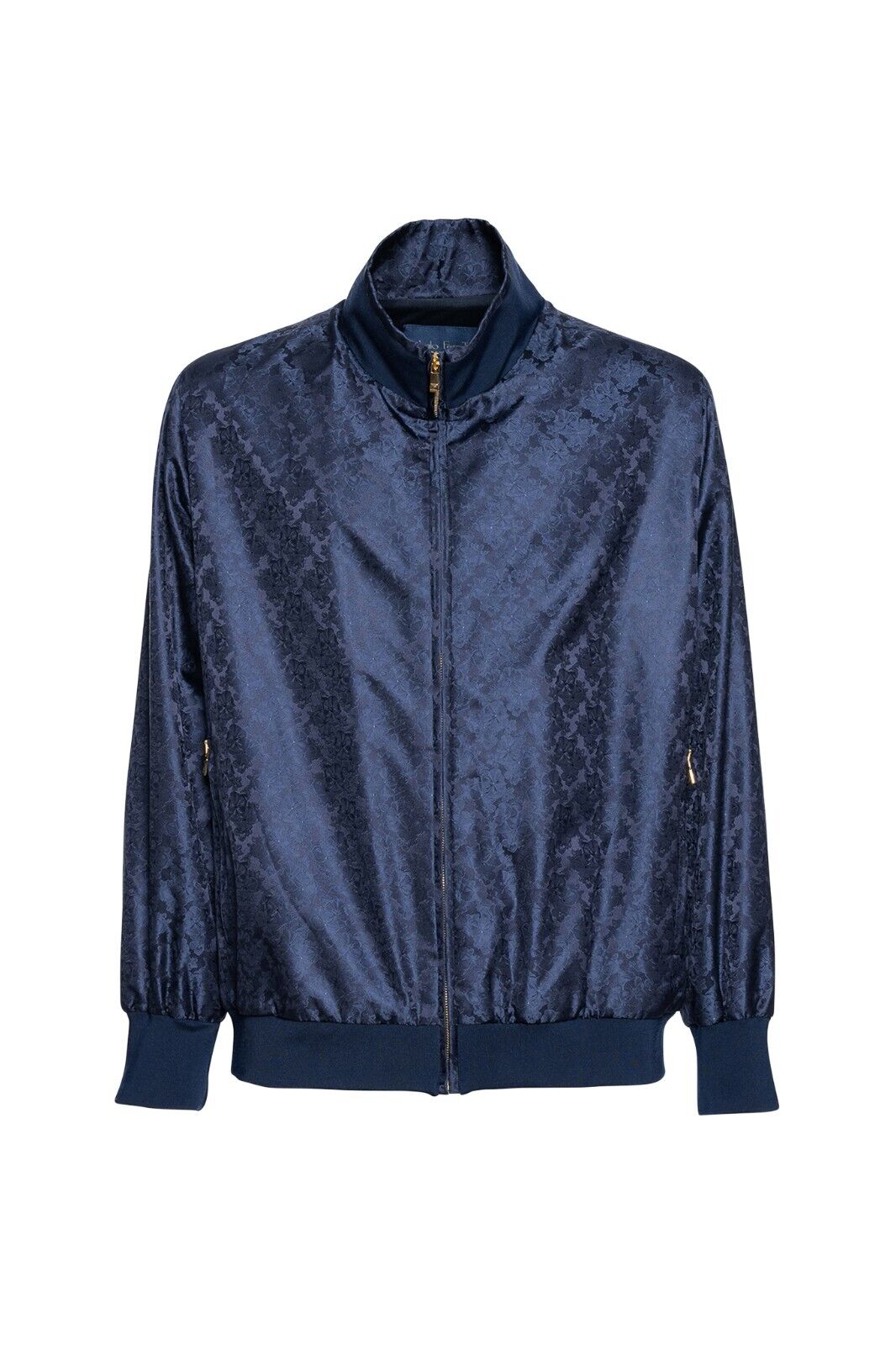 2000$ ITALO FERRETTI Bomber Jacket Blue "DAMASK" 100% Silk 42 US / 52 EU BIJAN