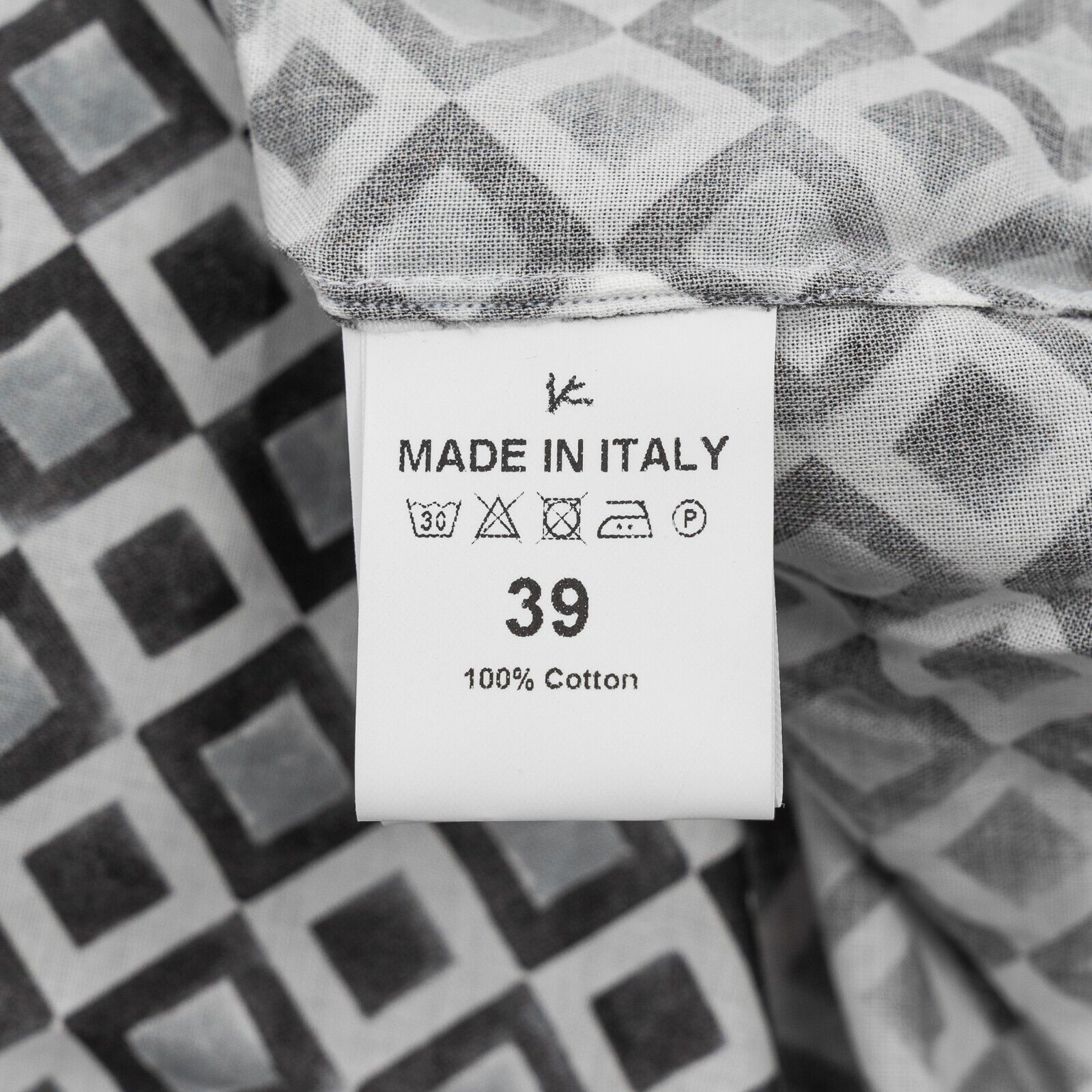 850$ ISAIA NAPOLI Gray Geometric Shirt Camp Collar Fine Cotton 15.5 - 39