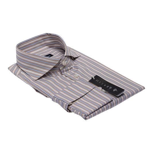 690$ LUXURY GERLIN Shirt "CAPRI" Striped Beige Cotton 16 - 41 - 1M BIJAN