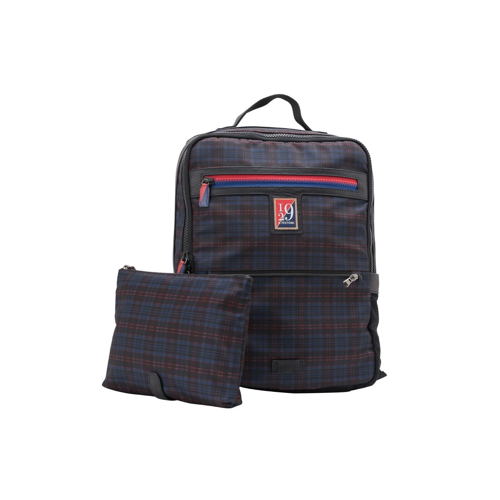 $445 Testoni I29 Bologna Backpack Calf + Techno Scottish + Detachable Pochette