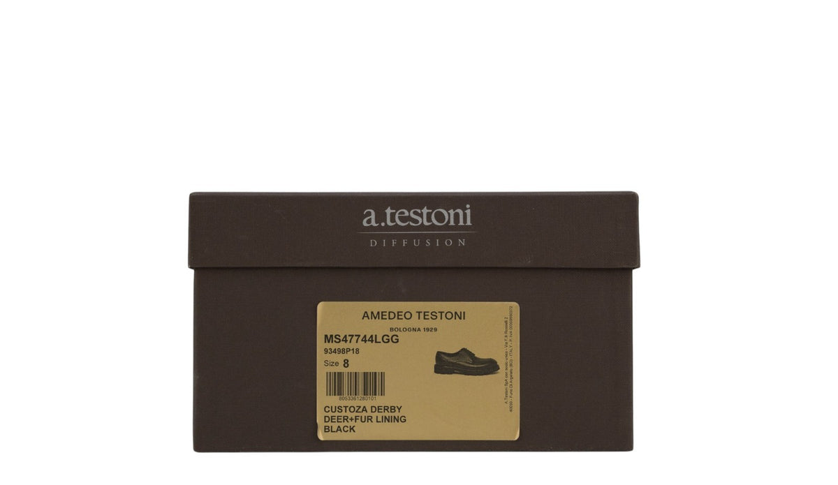 1050$ TESTONI "Custoza" Derby Deer + Fur Lining Black 8 UK / 9 US / 42 IT