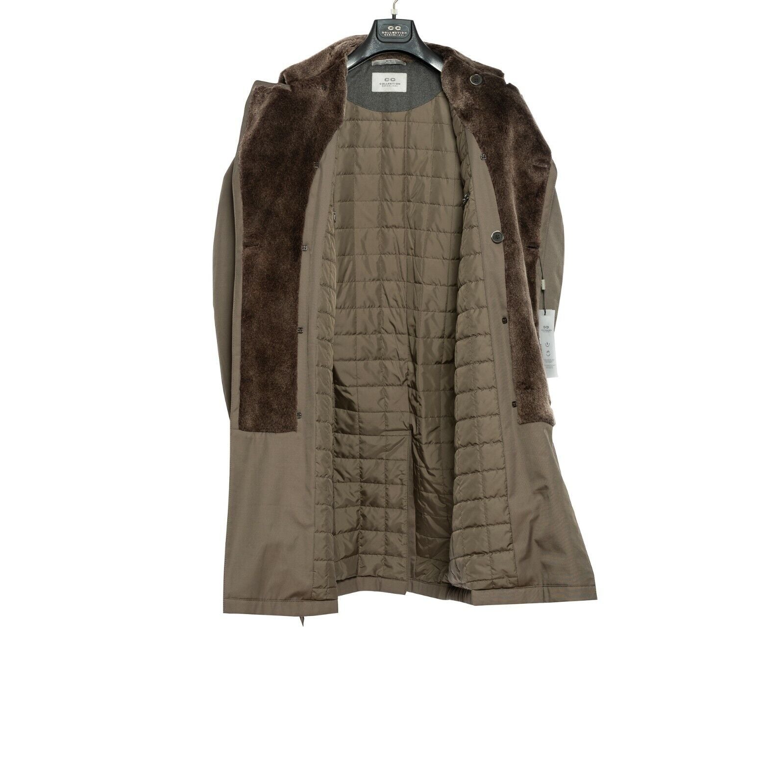 1050$ CORNELIANI Taupe Padded Trench Coat Water Resistant Fur In Wool