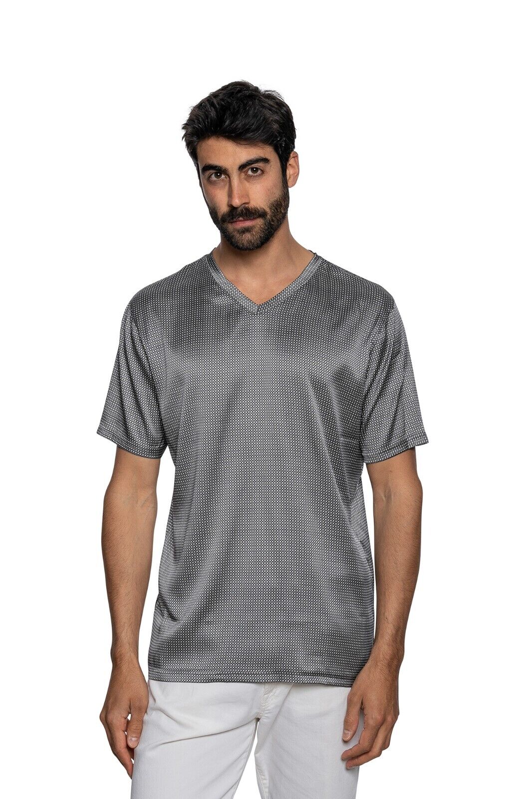 750$ ITALO FERRETTI T-Shirt Gray "V-Neck 100% Silk COMO 42 US / 52 EU ZILLI