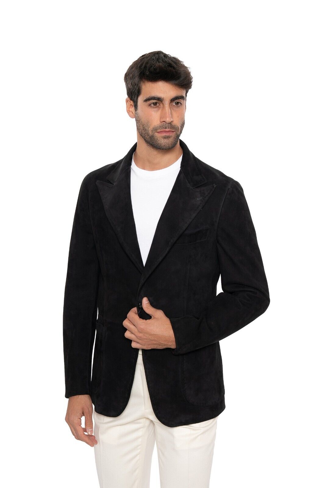 6600$ ISAIA Black Peak Lapel Jacket Sport Coat Suede 100% Lambskin  40 US 50 EU