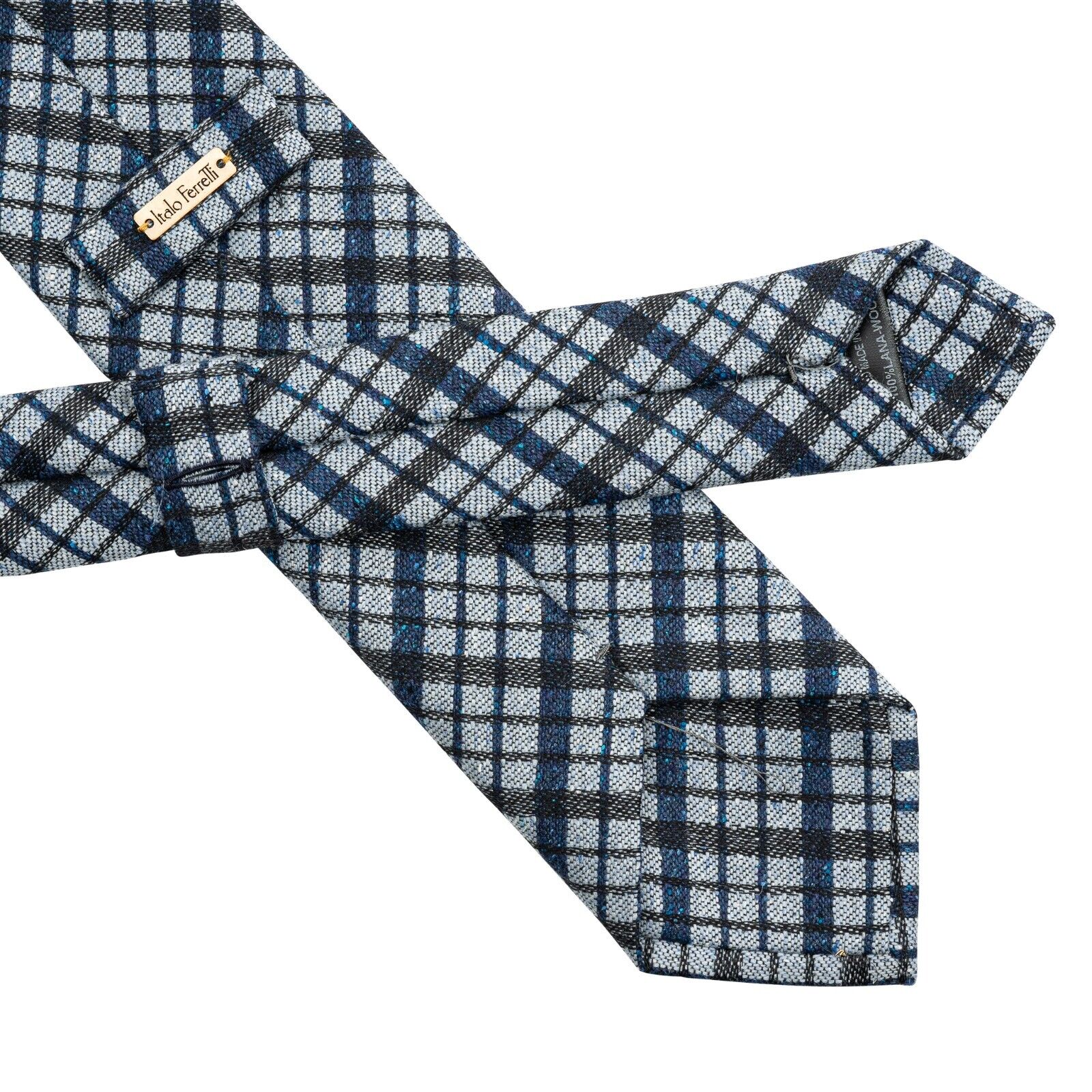 $290 ITALO FERRETTI Tie Check Blue 100% Wool Handmade in Italy BIJAN