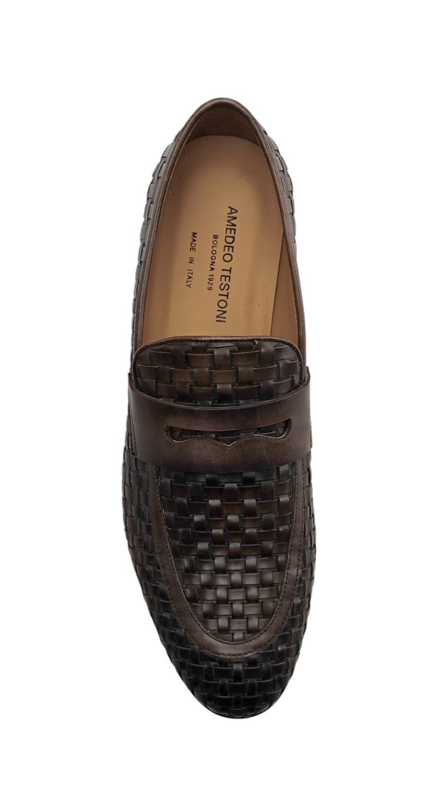 1250$ TESTONI "Tivoli" Brown Loafer Shoes Woven Calf Cigar 8 UK / 9 US / 42 IT