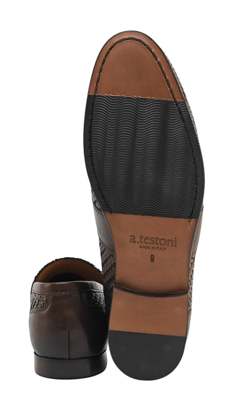 1250$ TESTONI Brown Loafer Shoes Woven Calf 8 UK / 9 US / 42 IT