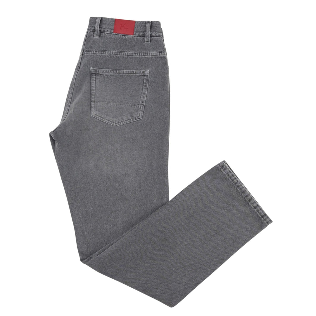 795$ ISAIA NAPOLI "Forcella" Gray Denim Jeans Pant Cotton - Leather Tag Wide Leg