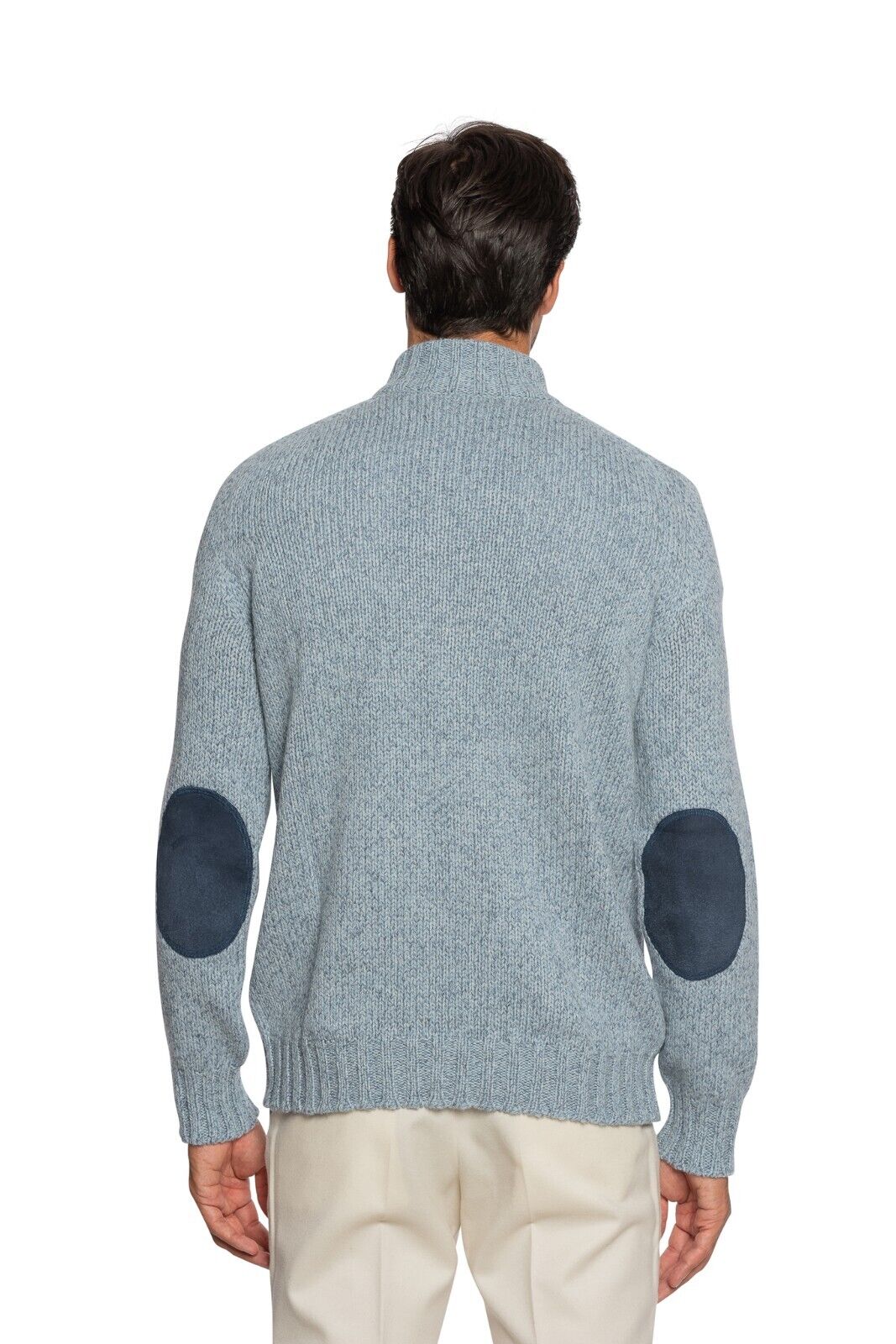 $1400 FEDELI CASHMERE Sweater Half Zip Cable 100% Cashmere + Suede 40 US / 50 EU
