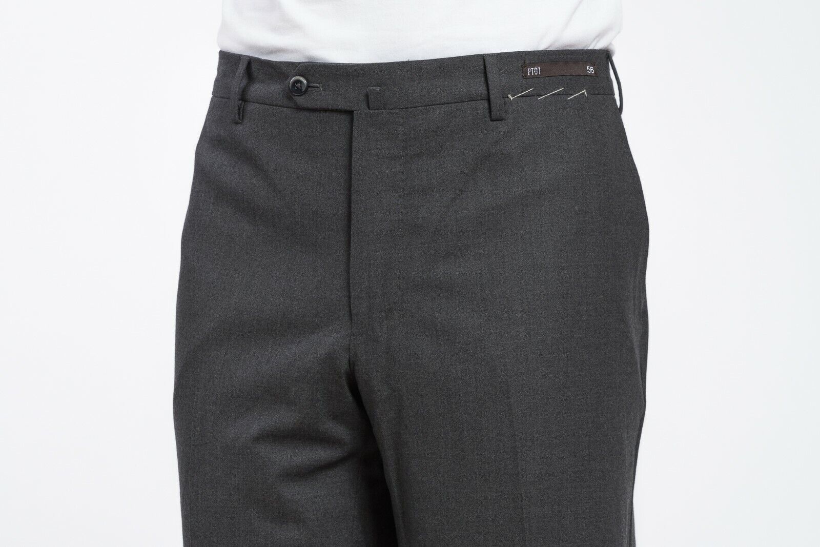 320$ PT01 TORINO Gray Solid Trousers Dress Pants Winter Wool Regular 40US / 56EU