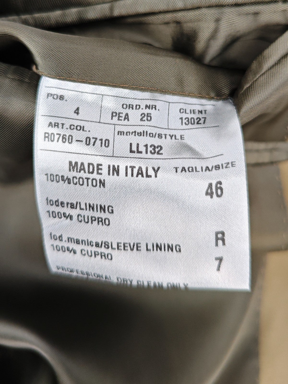 1400$ RAFFAELE CARUSO 3/2 Roll Suit Cotton Handmade Green Olive 36 US / 46 IT