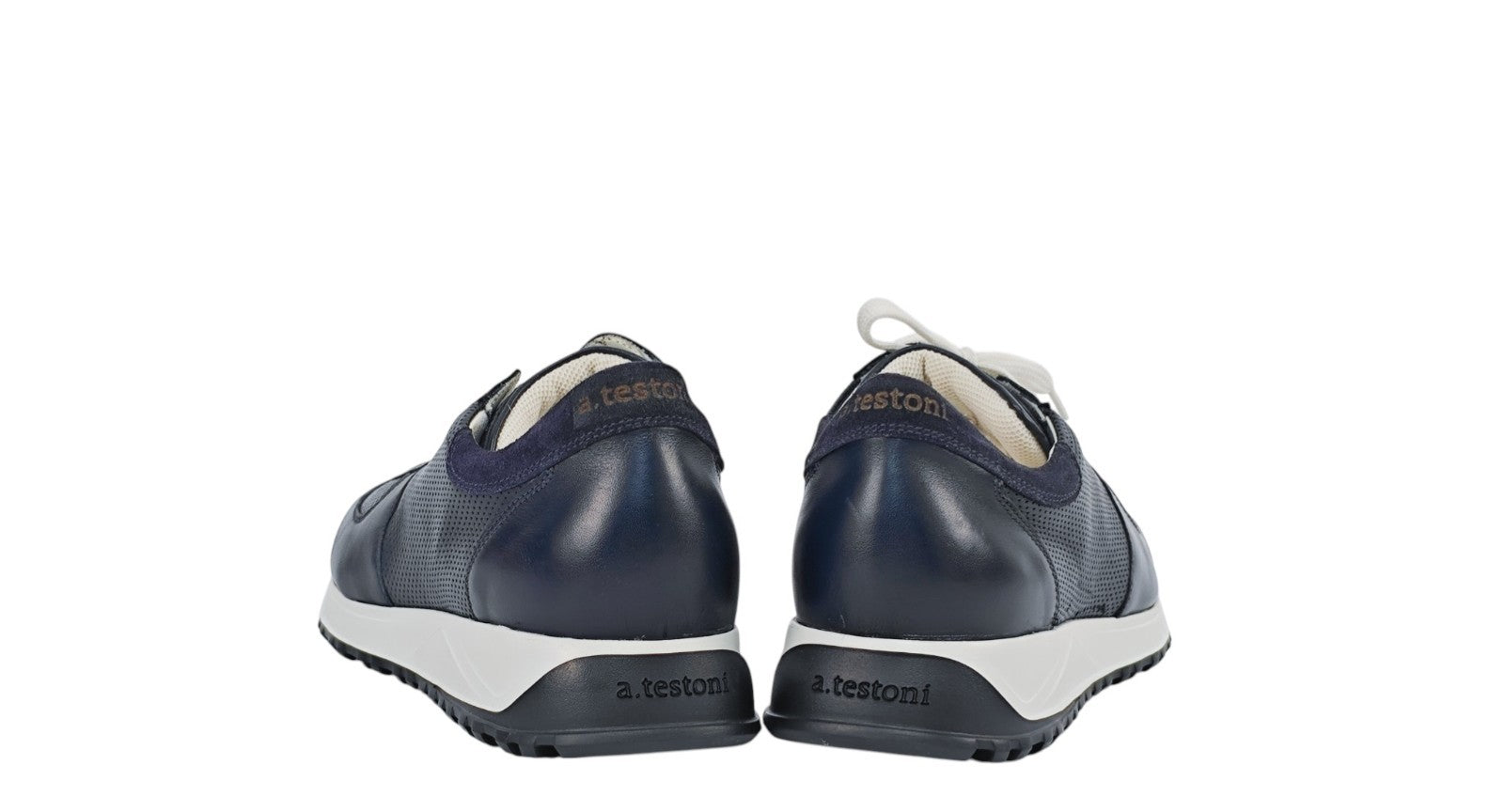 900$ TESTONI "Cuneo" Blue Sneaker Perforated Nappa + Suede 8 UK / 9 US / 42 IT