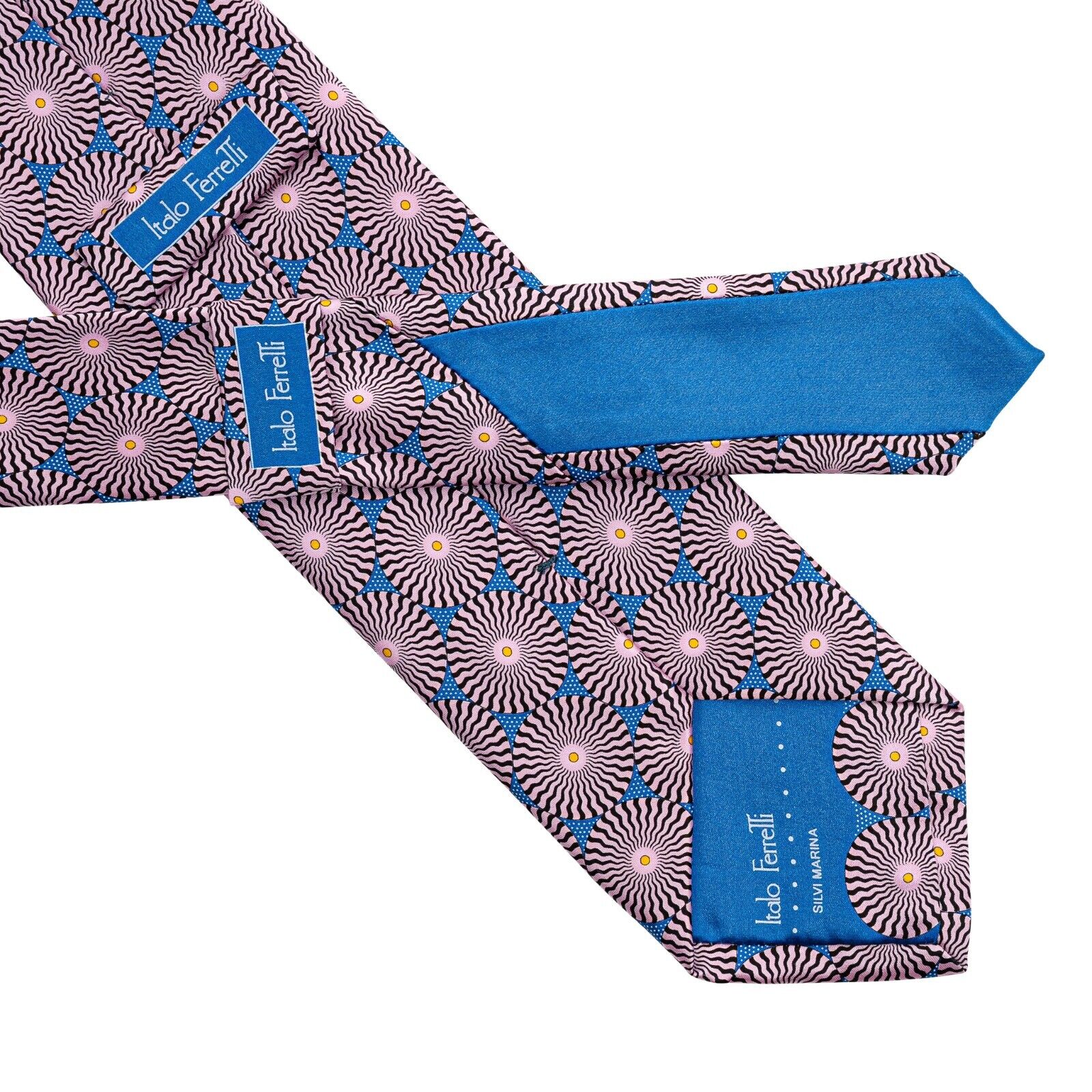 $290 ITALO FERRETTI Tie "CIRCLE" Light Pink / Blue 100% Silk Handmade in Italy