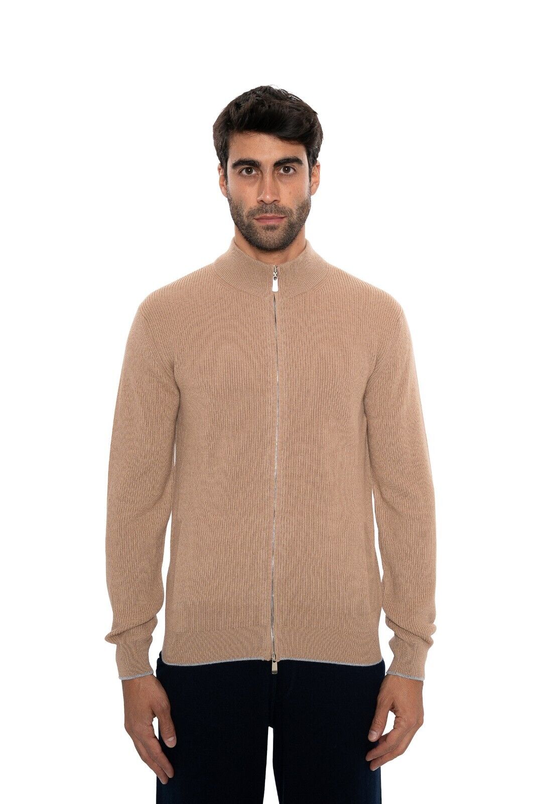 $2200 FEDELI "One Open" Beige Cardigan Sweater Zip 100% Cashmere 40 US / 50 EU